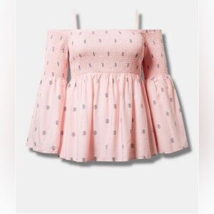 Torrid Pink Challis Cold Shoulder Smocked Blouse 3X NWT